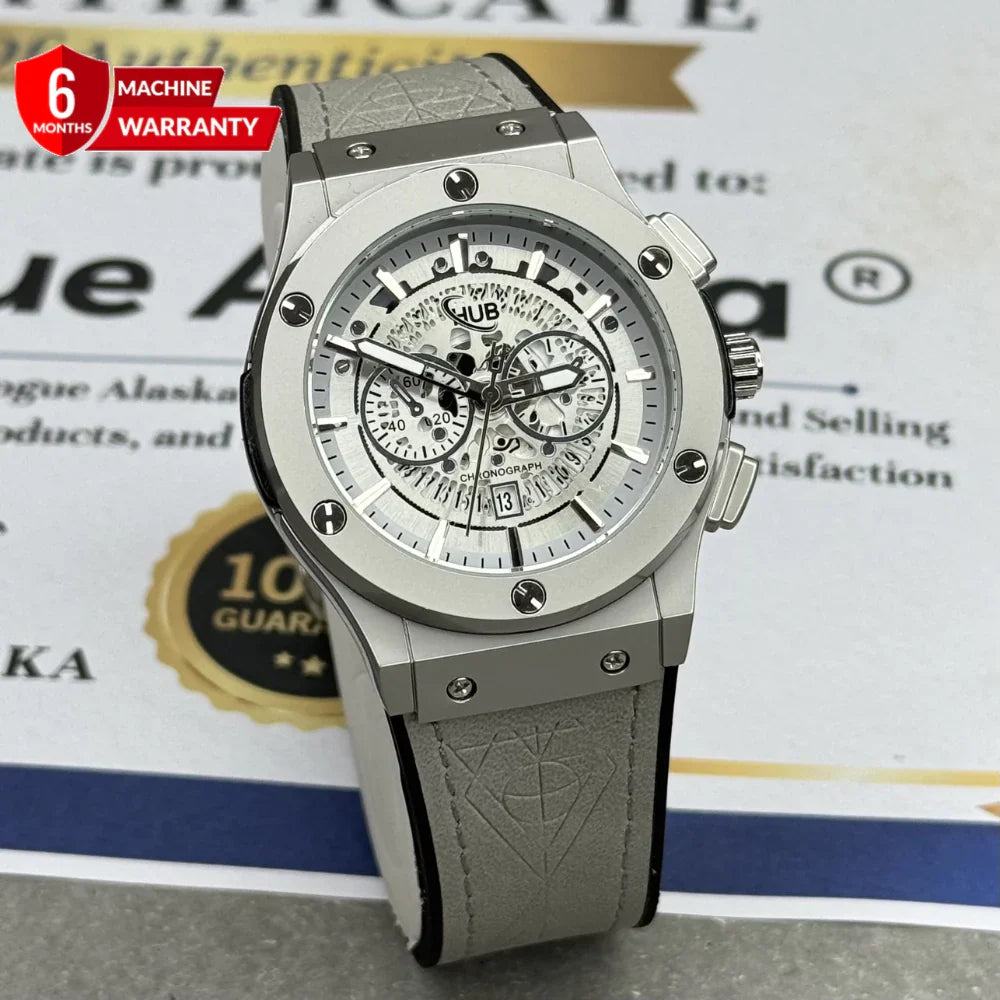 Luxury Men's Quartz Chronograph Style Watch – Premium Silicone & Leather Strap