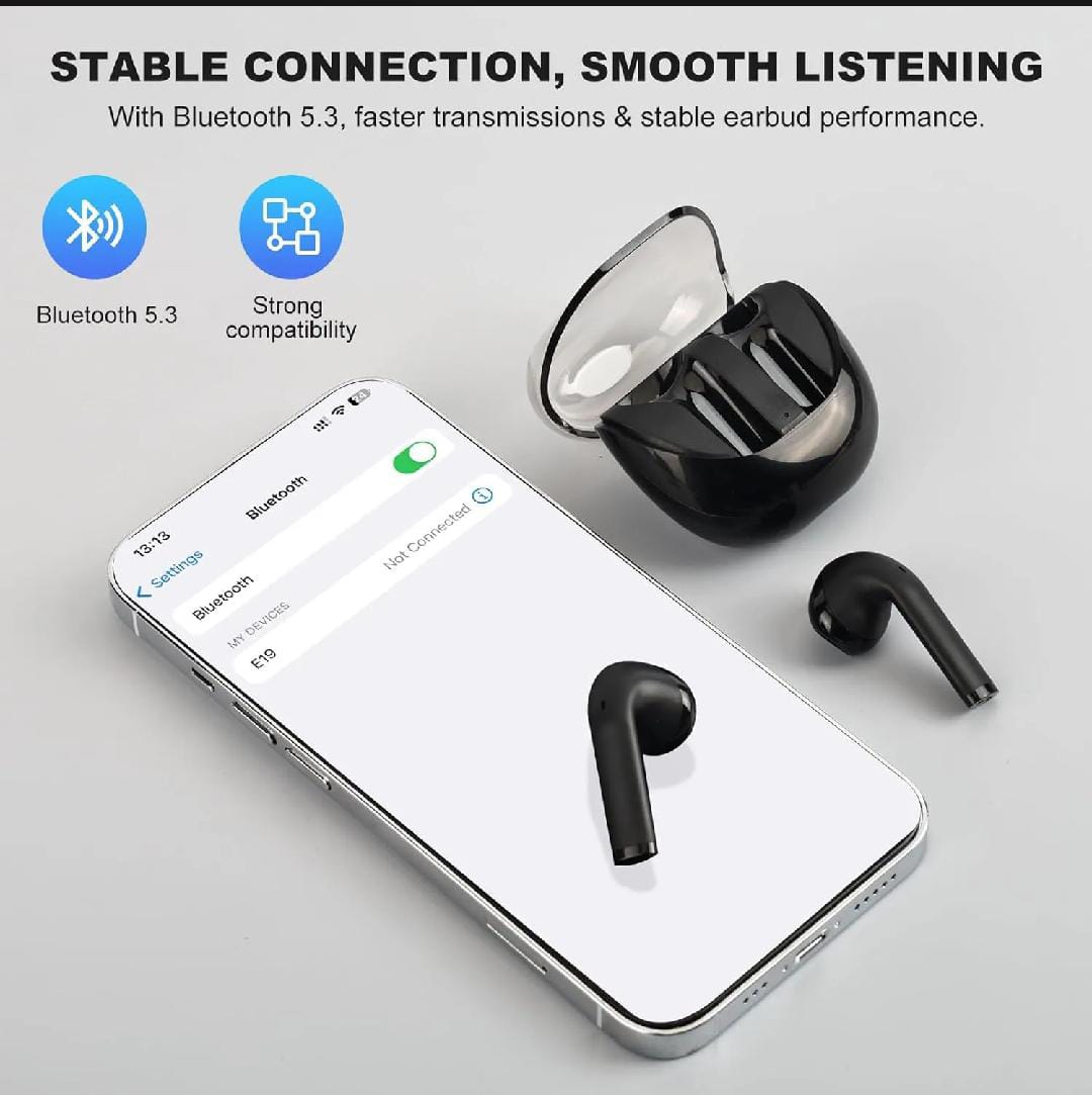 Super E19 Wireless Bluetooth 5.3 Earbuds, Deep Bass, Waterproof